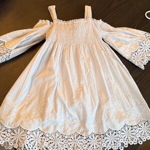 Biscotti White Lace Off-Shoulder Kids Dress